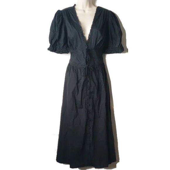 NWOT Hill House Sabrina Cotton Corset V-Neck Midi Dress XXL Black Puff Sleeves - Picture 4 of 12